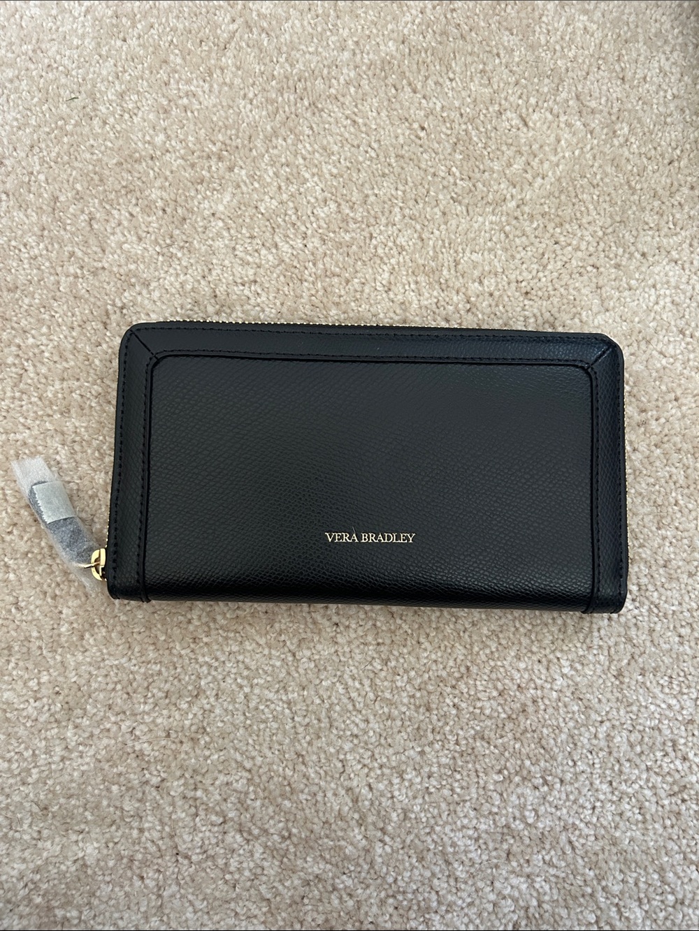 Vera Bradley Black Pebbled Zip Wallet with Gold Logo